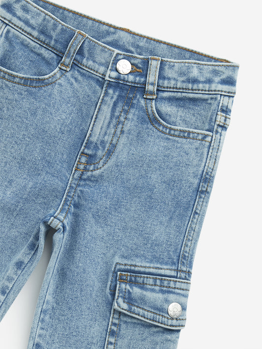 HOP Kids Blue Mid-Rise Cotton Blend Bootcut Jeans