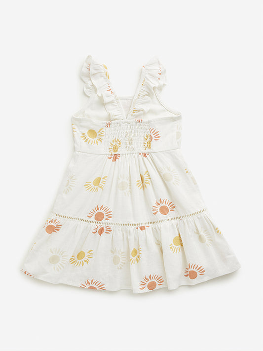 HOP Kids Off-White Sun Printed Tiered Dress
