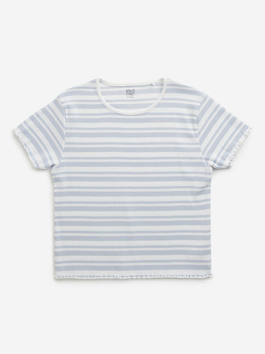Y&F Kids Blue Stripe Printed T-Shirt