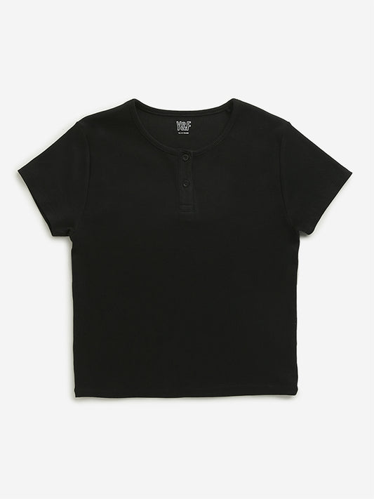 Y&F Kids Black Ribbed T-Shirt