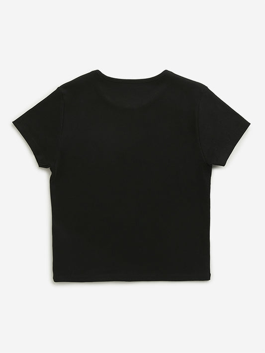 Y&F Kids Black Ribbed T-Shirt