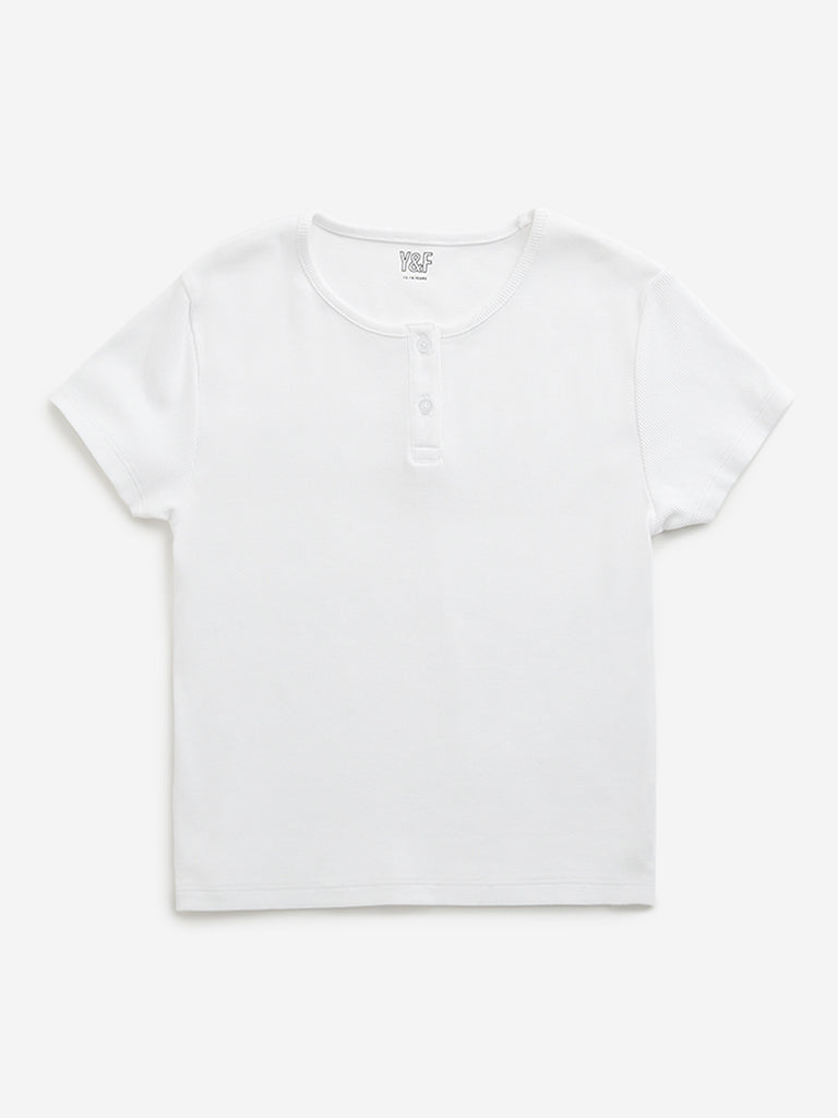 Y&F Kids White Ribbed T-Shirt