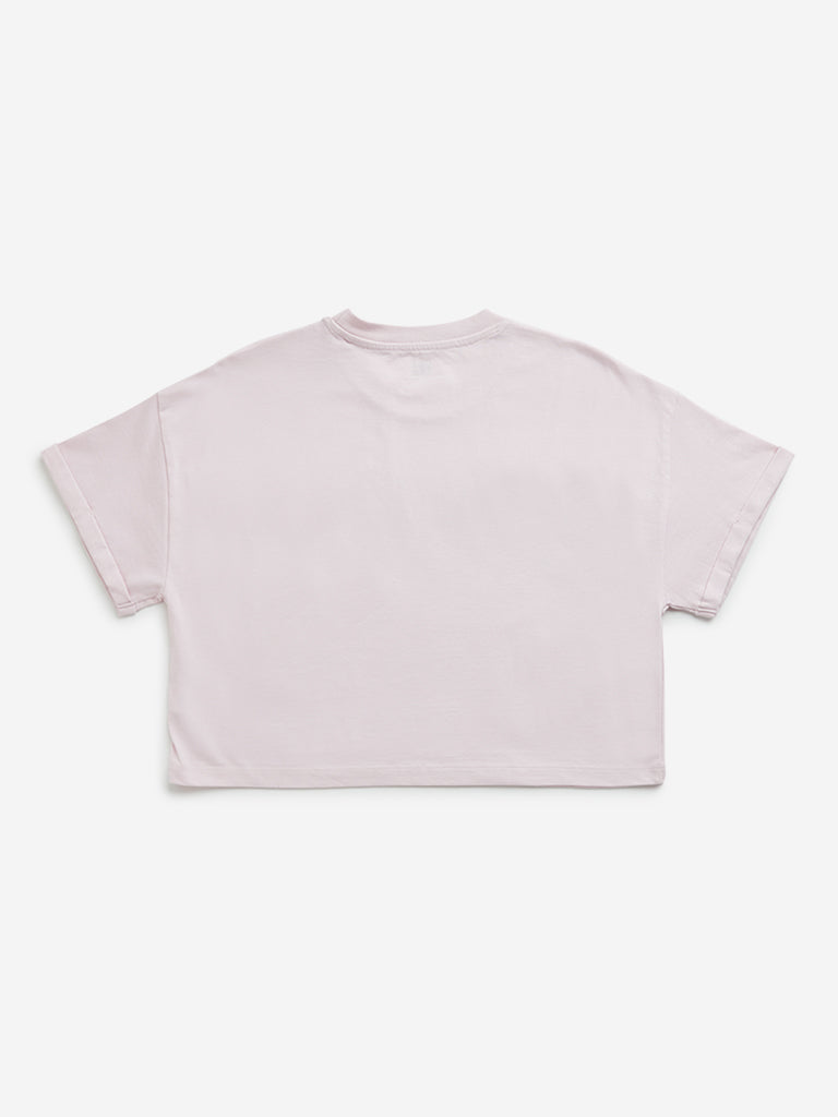 Y&F Kids Pink Text Design Cropped T-Shirt