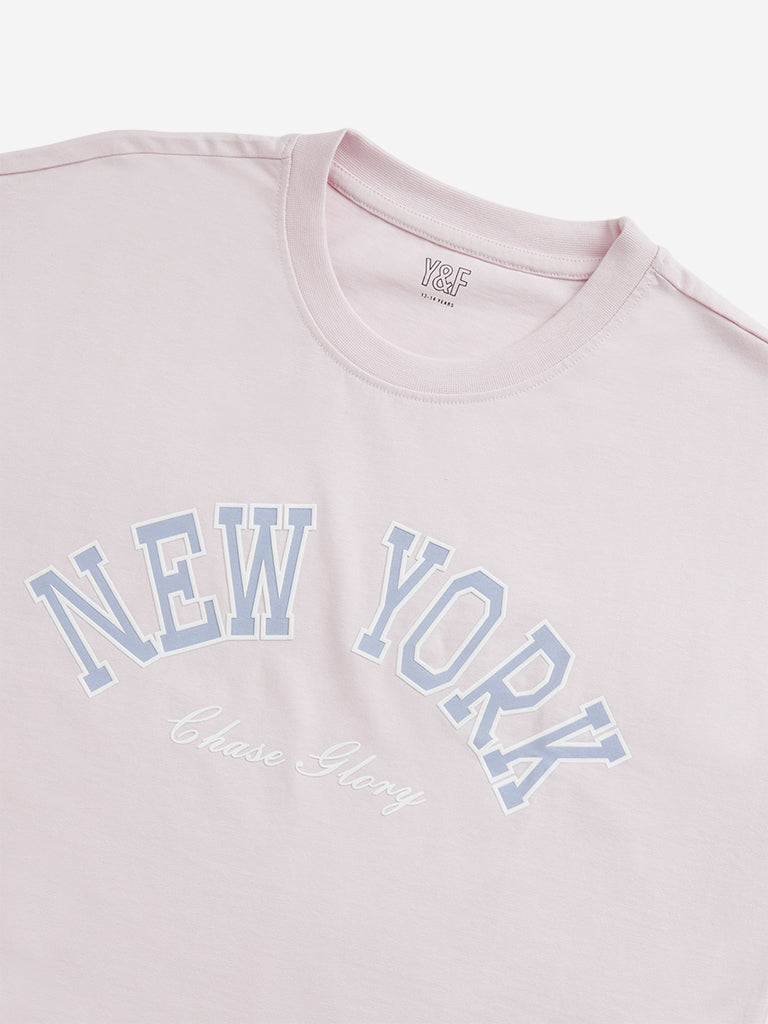 Y&F Kids Pink Text Design Cropped T-Shirt