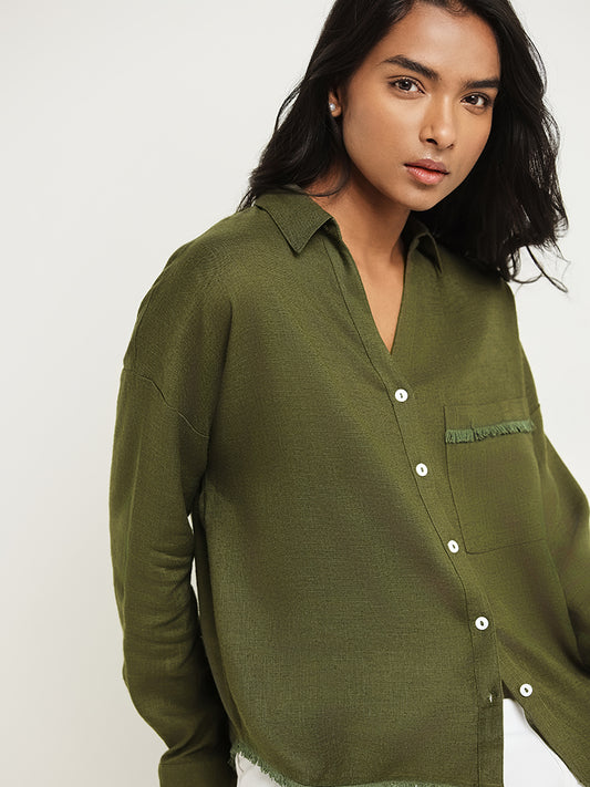 LOV Green Blended Linen Shirt
