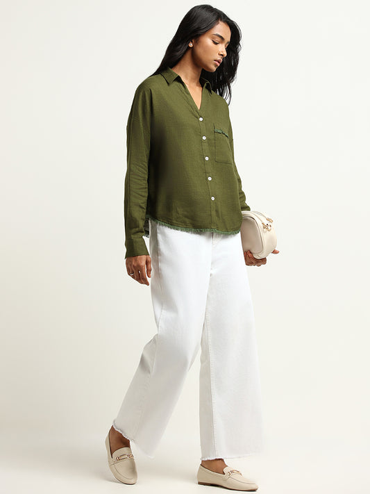 LOV Green Blended Linen Shirt