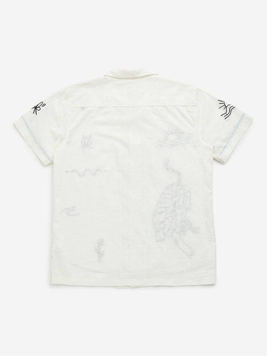 Y&F Kids Off-White Tiger Printed Cotton Shirt