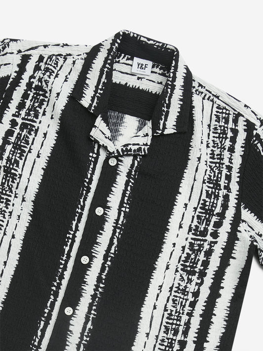 Y&F Kids Black Printed Crinkled Cotton Shirt