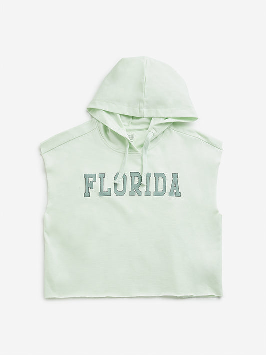 Y&F Kids Light Green Text Design Hooded T-Shirt