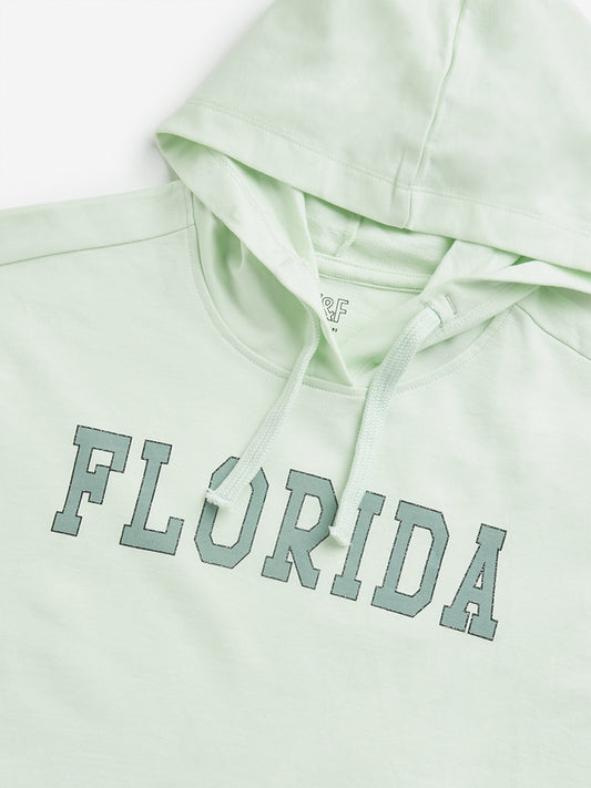 Y&F Kids Light Green Text Design Hooded T-Shirt