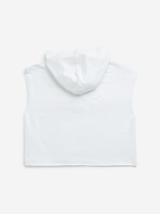 Y&F Kids White Text Print Hooded T-Shirt
