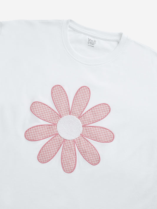 Y&F Kids White Floral Patterned T-Shirt
