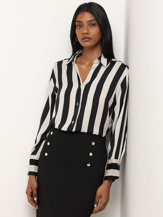 Wardrobe Grey & Black Striped Shirt