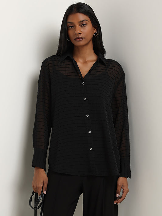 Wardrobe Black Striped Sheer Shirt