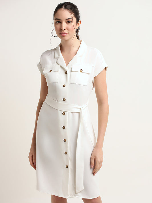 Wardrobe White Utility Shirt Dress with Belt