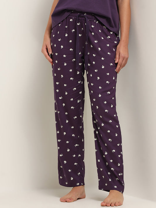 Wunderlove Violet Floral Mid Rise Pyjamas