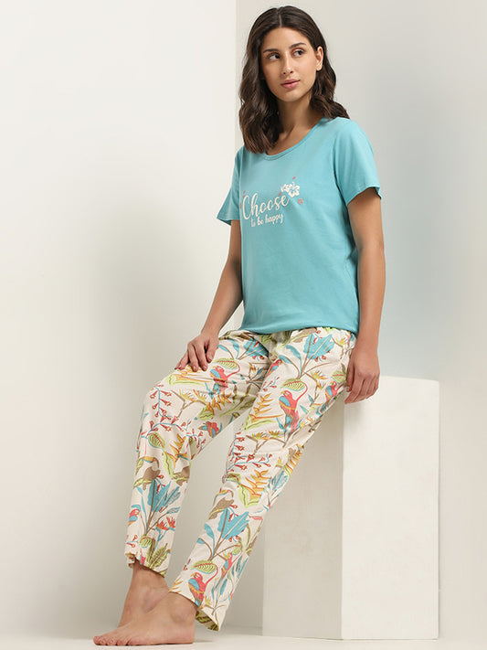 Wunderlove Multicolor Printed Cotton Mid Rise Pyjamas
