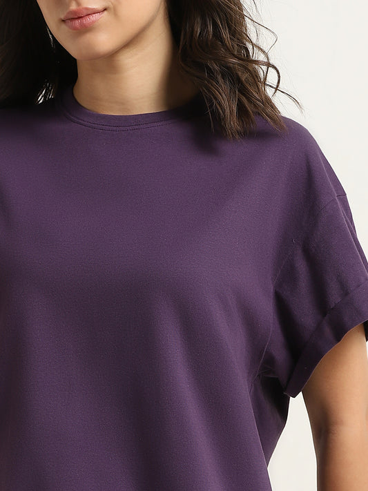 Wunderlove Dark Purple Solid Cotton T-Shirt