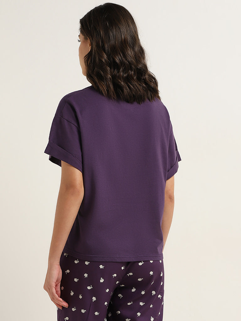 Wunderlove Dark Purple Solid Cotton T-Shirt