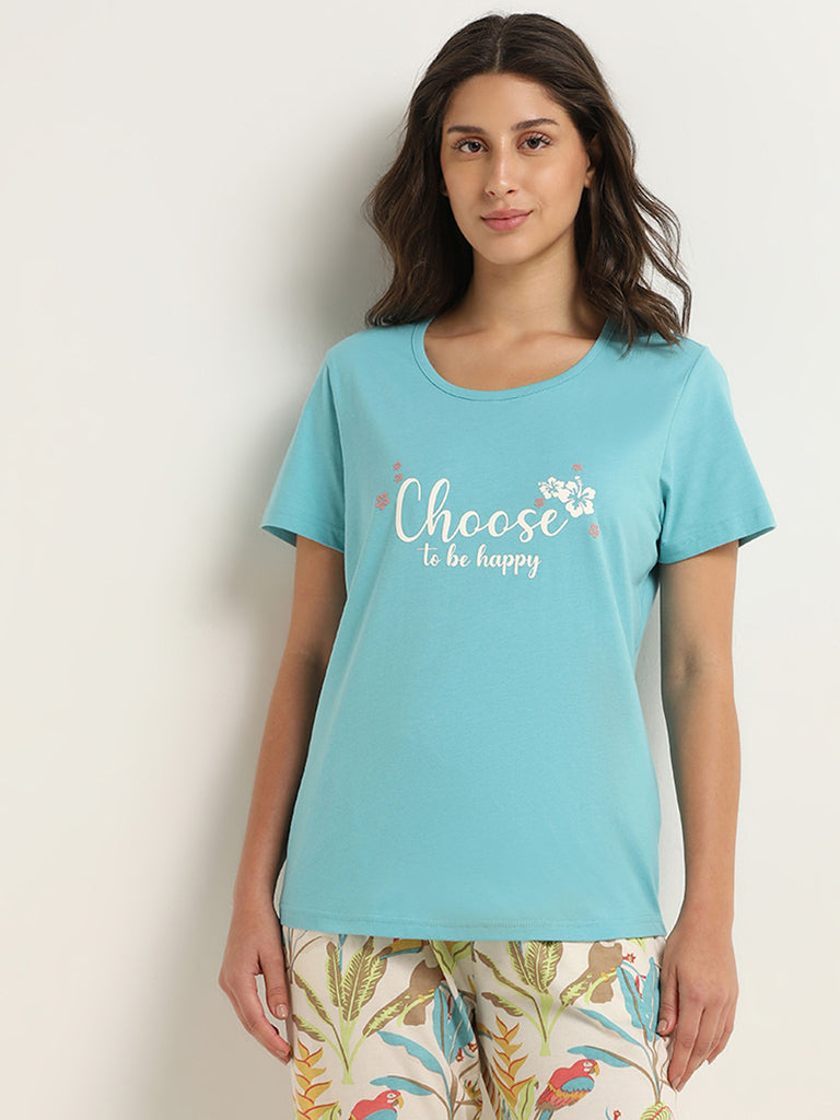 Wunderlove Blue Text-Printed T-Shirt
