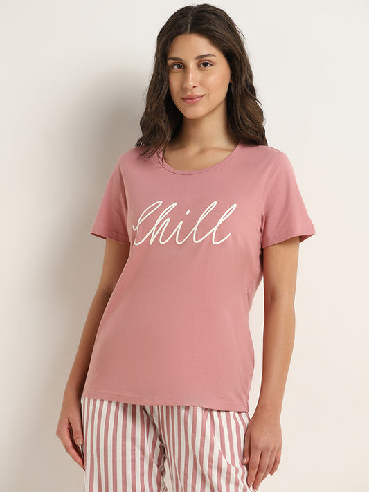 Wunderlove Blush Pink Text-Printed T-Shirt