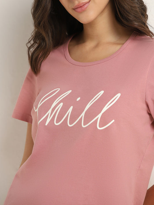 Wunderlove Blush Pink Text-Printed T-Shirt