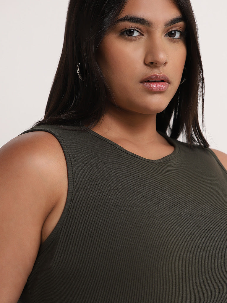 Gia Olive Cotton-Blend Ribbed Tank Top