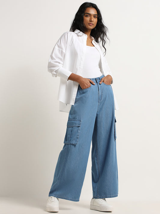 LOV Light Blue Flared Fit Mid Rise Jeans