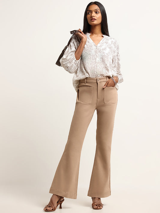 LOV Beige Flared Fit High Rise Jeans