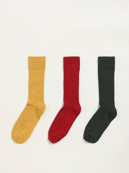 WES Lounge Multicolour Solid Cotton Blend Full Length Socks - Pack of 3