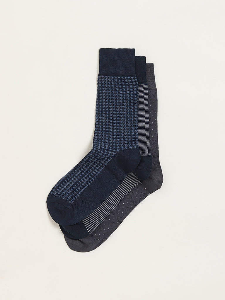 Westside WES Lounge Men's Multicolour Printed Cotton-Blend Full Length Socks - Pack of 3 for Casual Wear Zoomed View