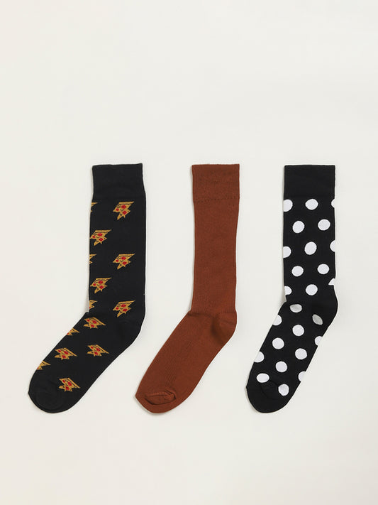 WES Lounge Multicolour Printed Cotton Blend Full Length Socks - Pack of 3