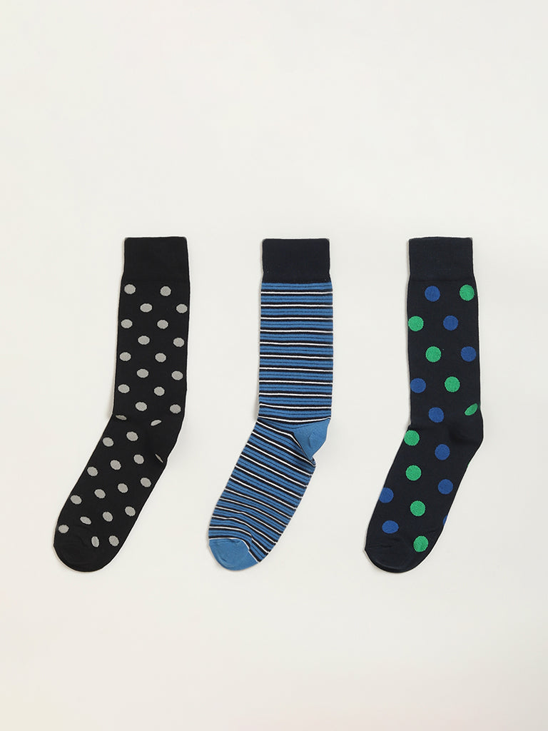 Westside WES Lounge Men's Multicolour Printed Cotton-Blend Full Length Socks - Pack of 3 for Casual Wear Color View