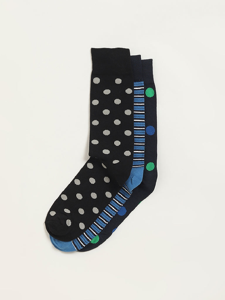 Westside WES Lounge Men's Multicolour Printed Cotton-Blend Full Length Socks - Pack of 3 for Casual Wear Zoomed View