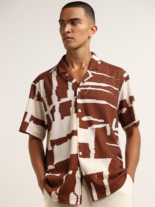 Nuon Brown Abstract Print Relaxed Fit Shirt