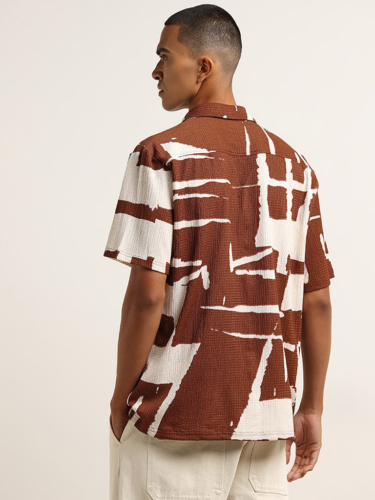 Nuon Brown Abstract Print Relaxed Fit Shirt