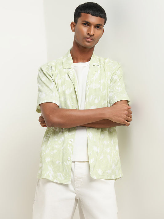 Nuon Light Sage Abstract Printed Relaxed Fit Shirt