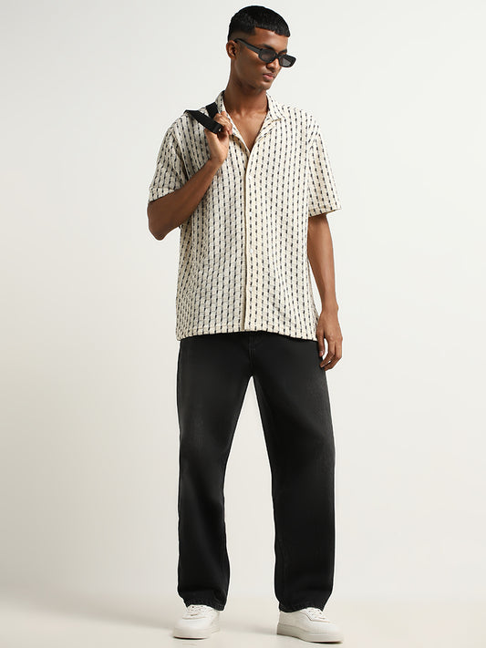 Nuon Off-White Striped Relaxed Fit Shirt
