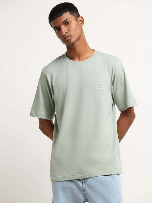 Nuon Green Relaxed Fit Contrast Print T-Shirt