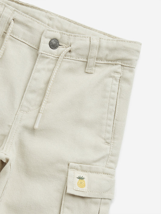 HOP Kids Beige Cargo-Style Mid-Rise Cotton Shorts