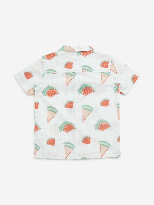 HOP Kids White Watermelon Printed Shirt