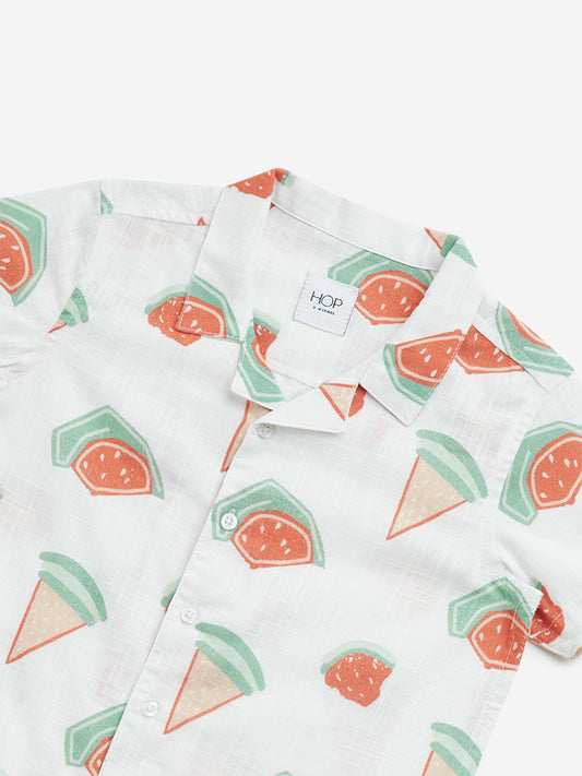 HOP Kids White Watermelon Printed Shirt