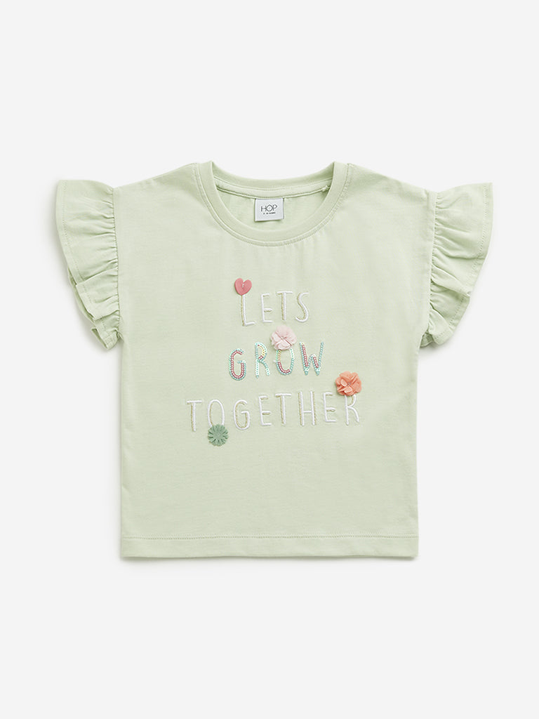HOP Kids Sage Text Design Cotton Top