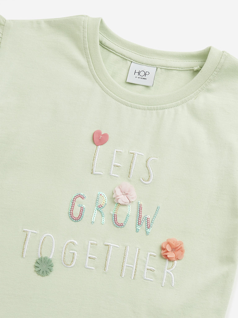 HOP Kids Sage Text Design Cotton Top
