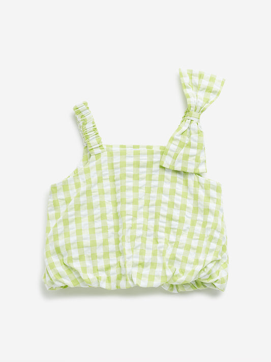 HOP Kids Lime Checkered Design Cotton Crop Top