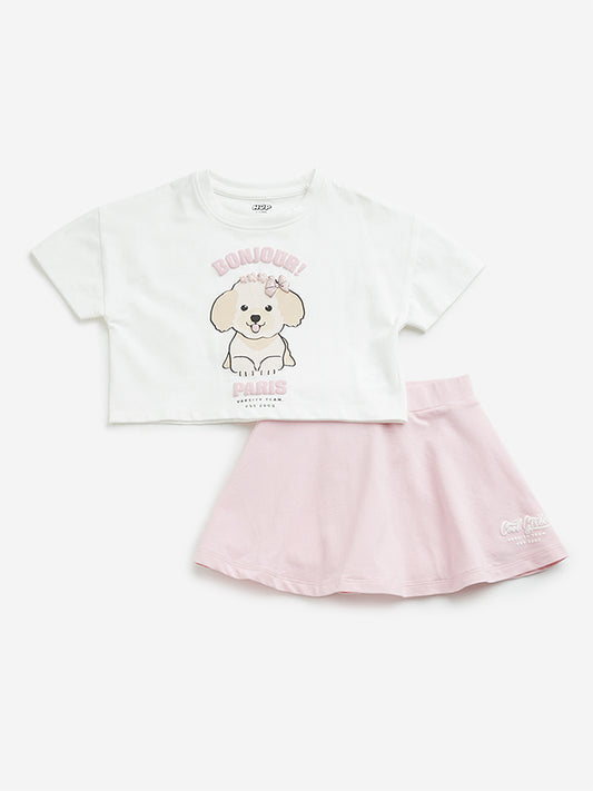 HOP Kids White Top and Pink Skirt Set