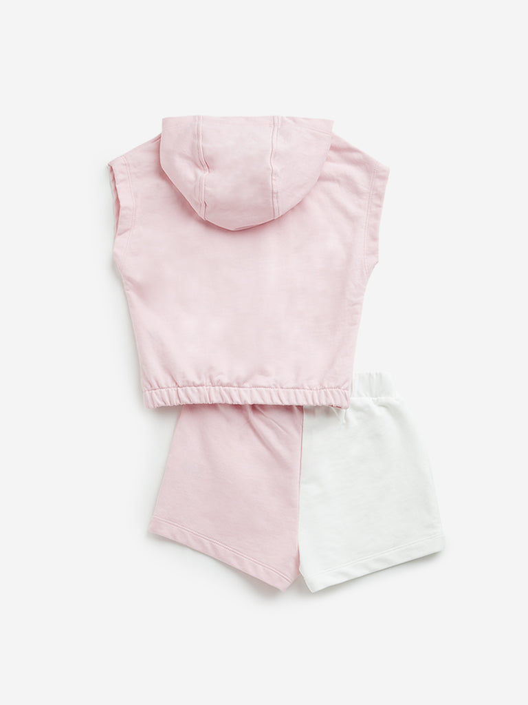 HOP Kids Pink Hoodie T-Shirt and White Shorts Set