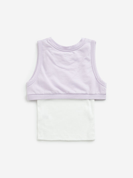 HOP Kids Lilac Text Embroidered Ribbed T-Shirt