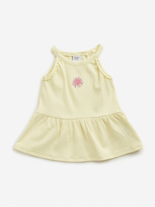 HOP Kids Yellow Ribbed Textured Casual Dress