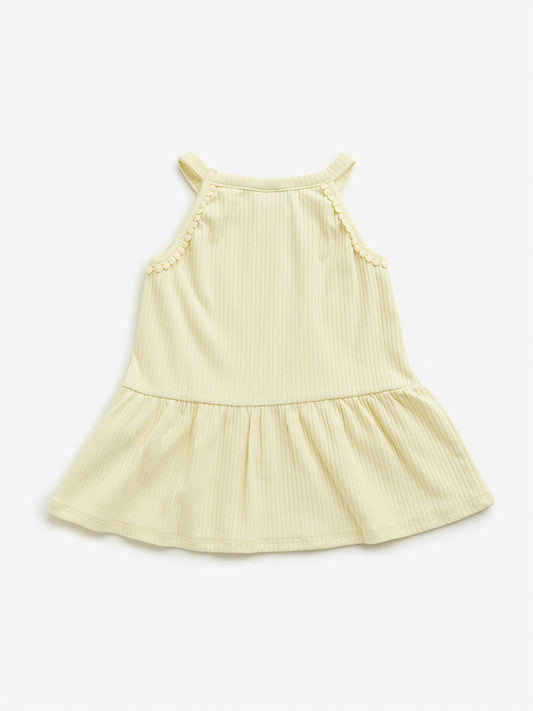 HOP Kids Yellow Ribbed Textured Casual Dress